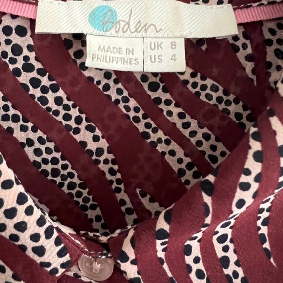 BODEN Silk Shirt, Maroon/White/Black, tiger print, S 4 - Picture 6 of 9